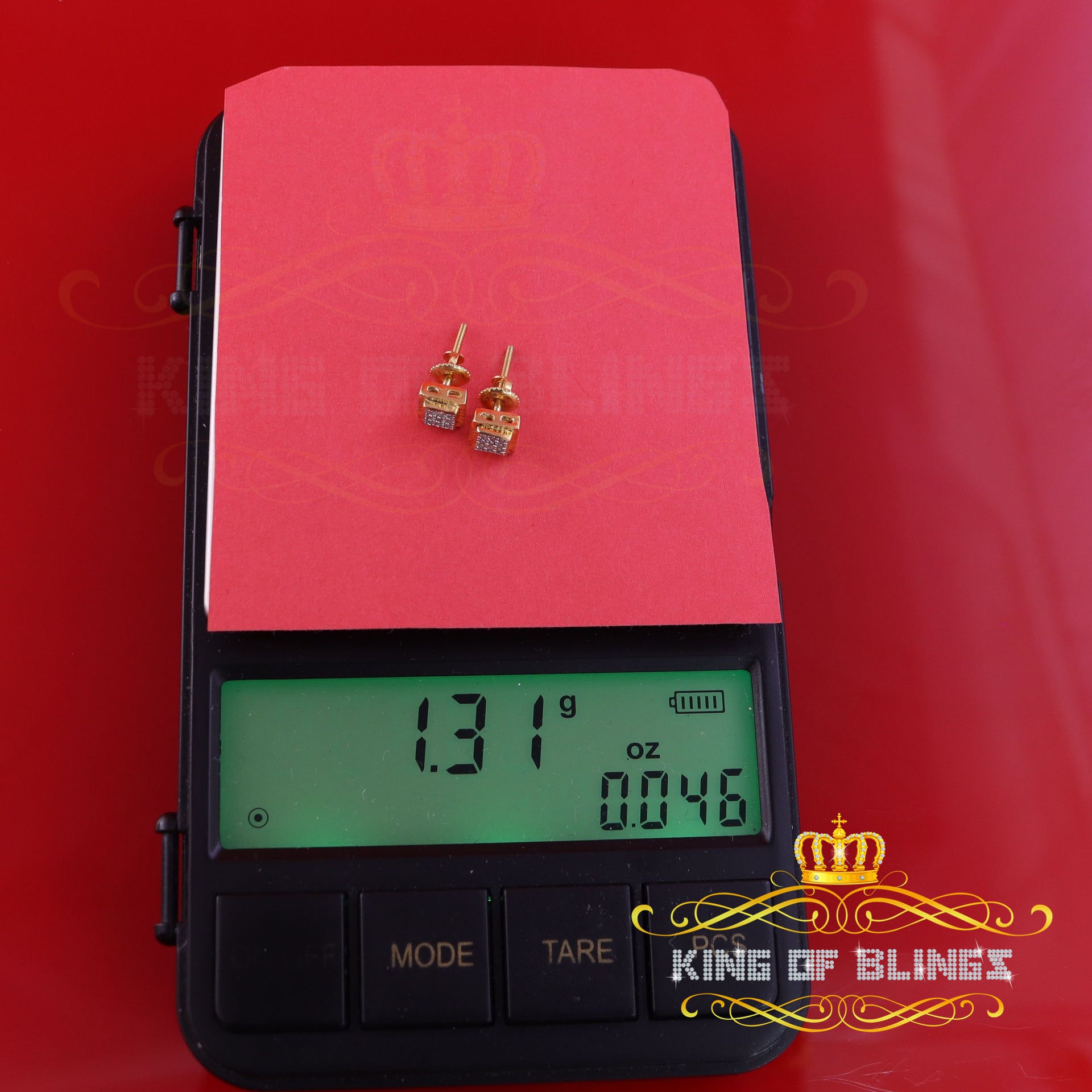 King of Blings-0.05ct Diamond For Yellow 925 Sterling Silver Men's & Women's Square Earrings KING OF BLINGS