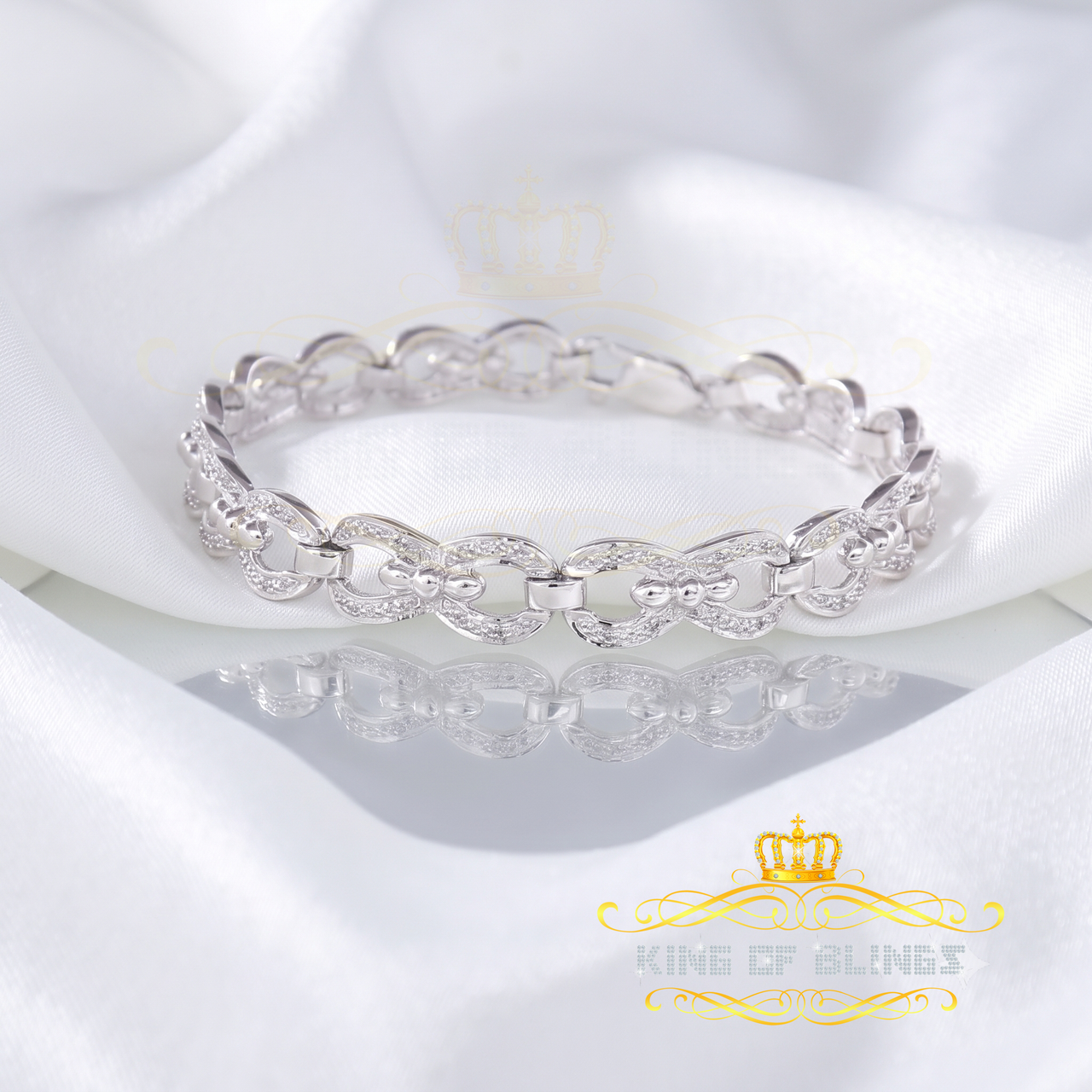 King Of Bling's 925 Silver White 0.20CT Real Diamonds Fancy Style Men's/Womens Bracelet Size 7'' KING OF BLINGS