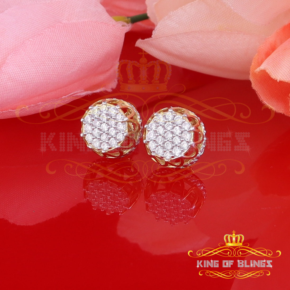 King of Bling's 925 Yellow Silver 1.13ct Cubic Zirconia Women's & Men's Hip Hop Flower Earrings KING OF BLINGS