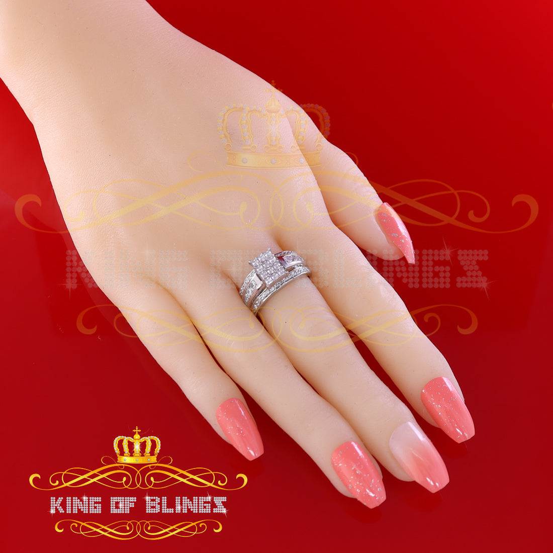 King Of Bling's3.20ct White Cubic Zirconia 925 Sterling Silver Band Cocktail Womens Ring SZ 8