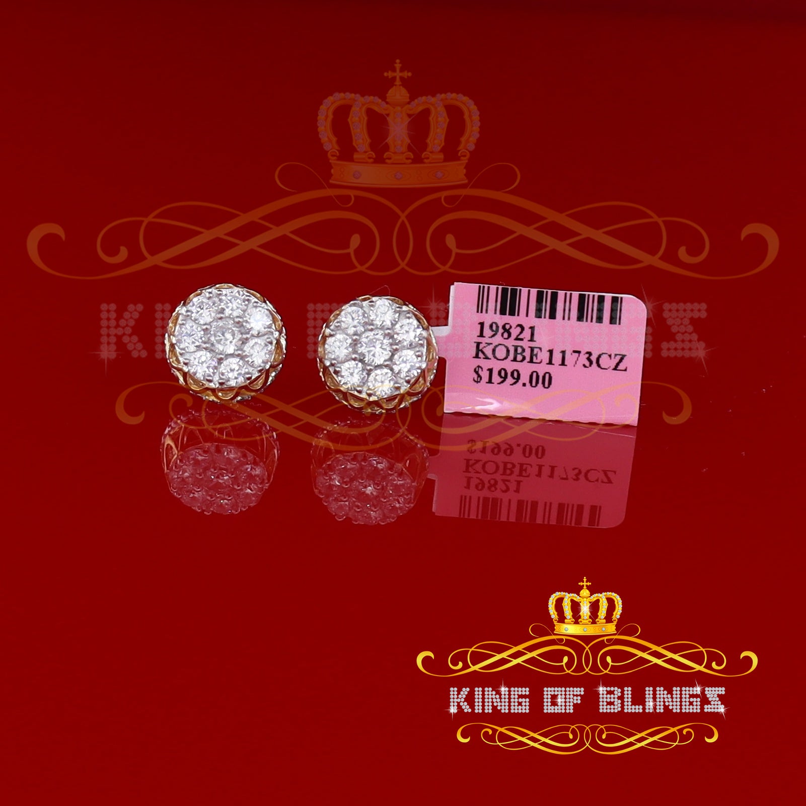 King of Bling's 3.28ct Cubic Zirconia 925 Yellow Silver Women's & Men's Hip Hop Flower Earrings KING OF BLINGS