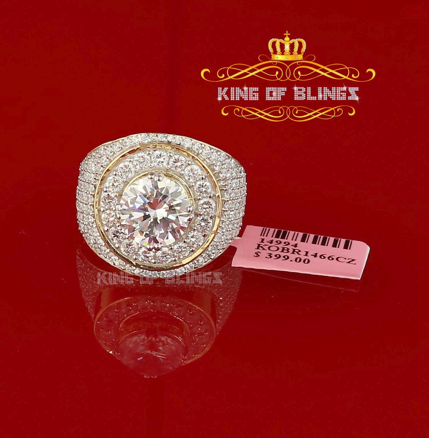 King Of Bling's 925 Silver Sterling Yellow 9.25ct Cubic Zirconia Cocktail Men's Ring Size 10.5 KING OF BLINGS