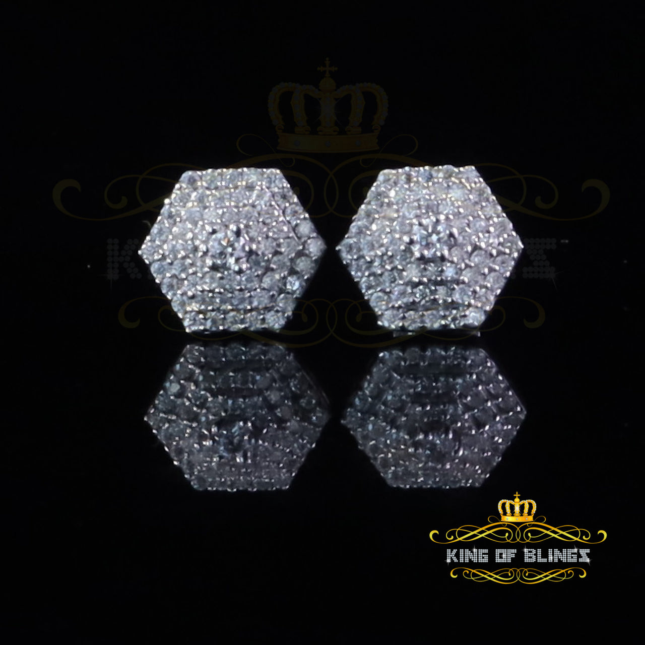 King of Bling's Men's/Womens Hexogonal Stud Earrings 0.50ct VVS 'D' Moissanite 925 White Silver KING OF BLINGS