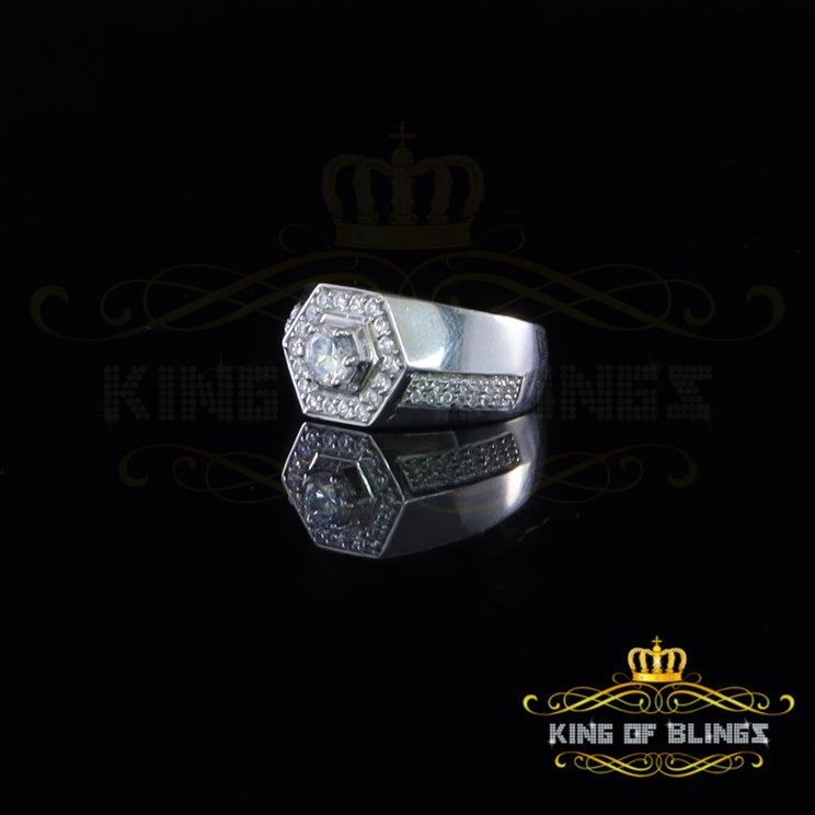 King Of Bling's925 White Silver Cubic Zirconia 2.50ct Men's Adjustable Ring From Size 9 to 11