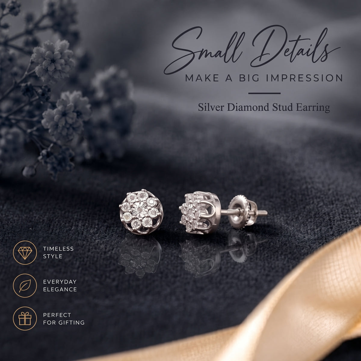 King Of Bling's 925 Sterling Silver White 0.10ct Diamond For Men's/Women's Stud Floral Earrings KING OF BLINGS