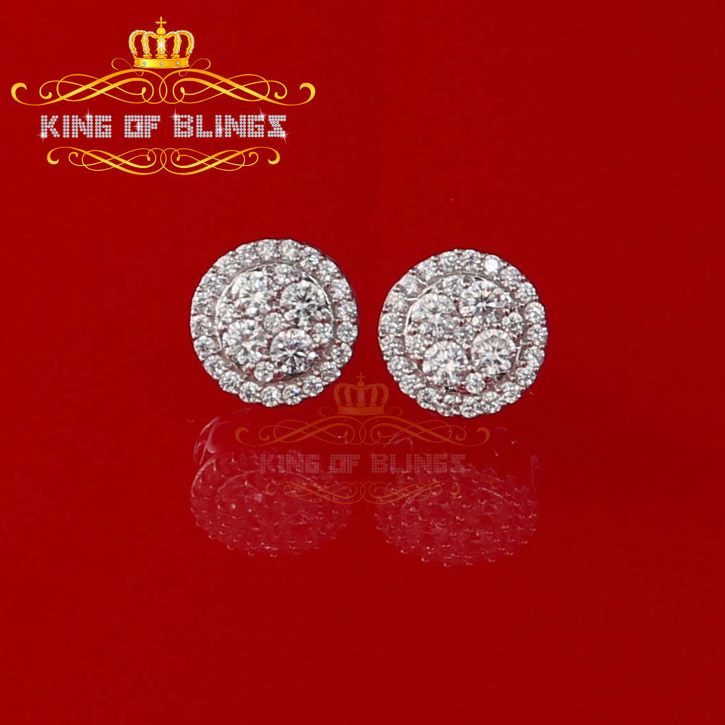 King of Blings- White 925 Sterling Silver 1.77ct Cubic Zirconia Hip Hop Round Earring For Ladies KING OF BLINGS