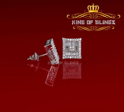 King of Blings- Hip Hop White 925 Silver 0.68ct Cubic Zirconia Women's & Men's Square Earrings KING OF BLINGS