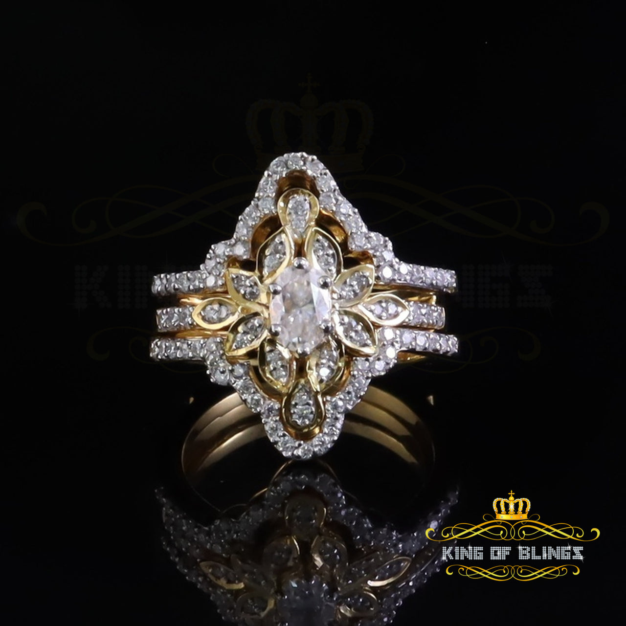 King of Bling's 925 Silver Moissanite Fancy Ring W/ Guard in SZ7 for Women Yellow 2.00ct VVS D