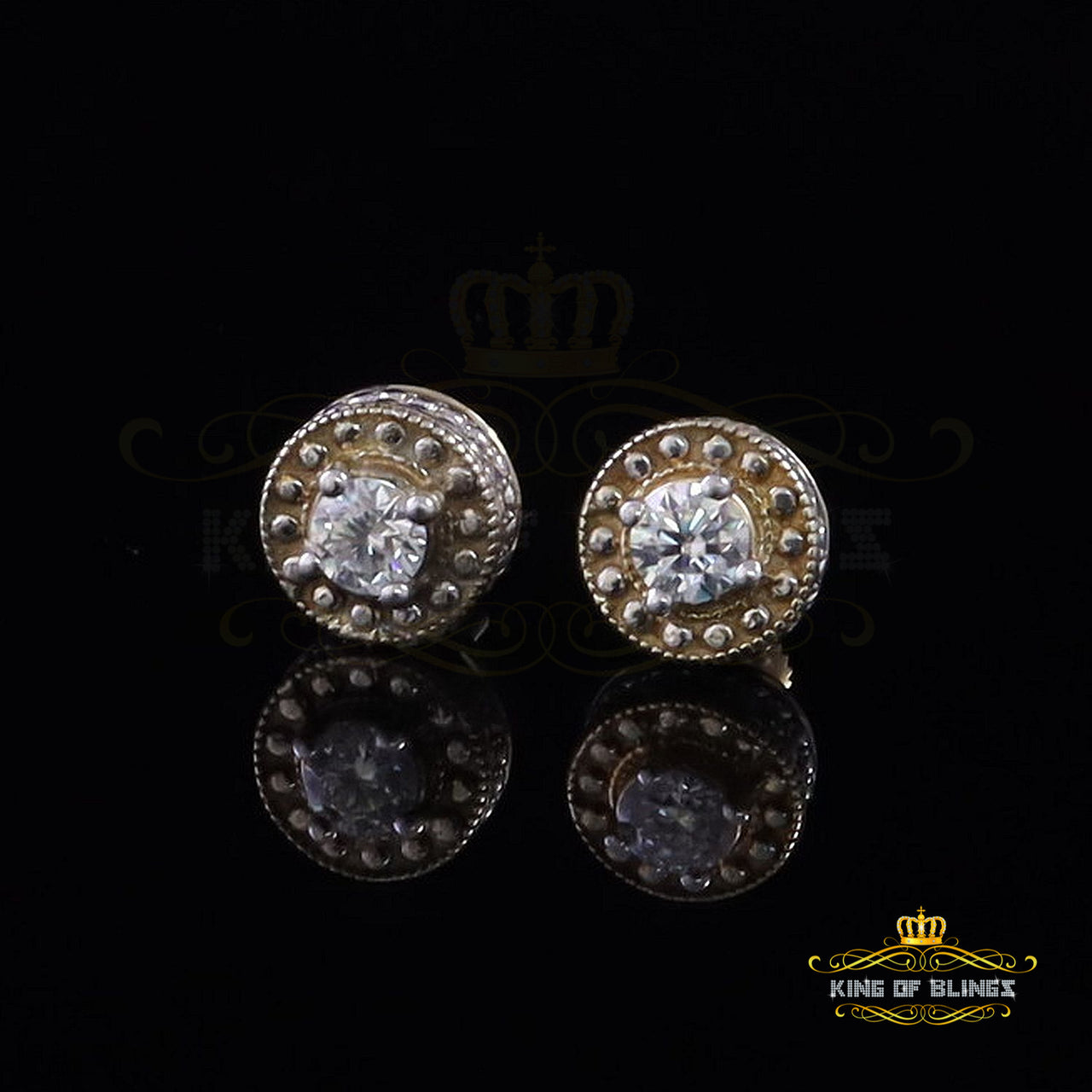 King of Bling's Men's/Womens 925 Silver Yellow 0.50ct VVS 'D' Moissanite Round Stud Earrings