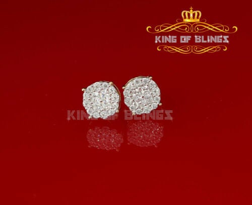 King of Bling's Aretes Para Hombre 925 Yellow Silver 1.68ct Cubic Zirconia Round Women's Earring KING OF BLINGS