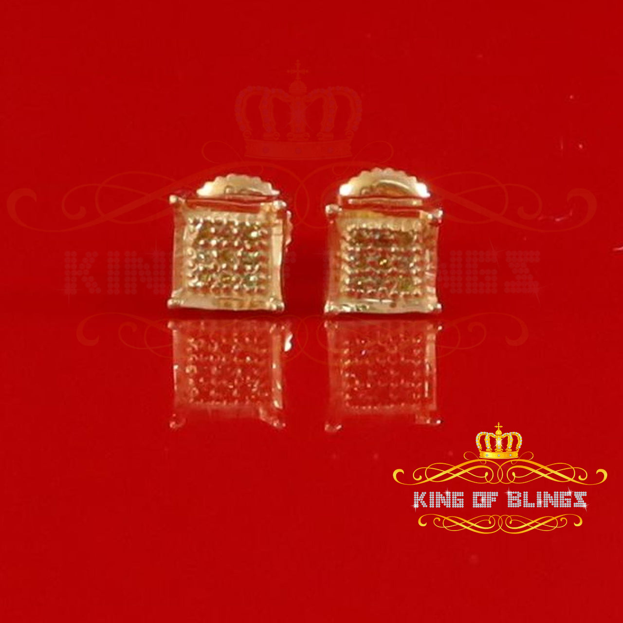 0.05ct Diamond Yellow 925 Sterling Silver Stud Women's / Men's Square Earrings