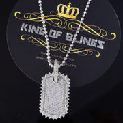 Special White 925 Sterling Silver Dog Tag Shape Pendant 3.93ct Cubic Zirconia KING OF BLINGS