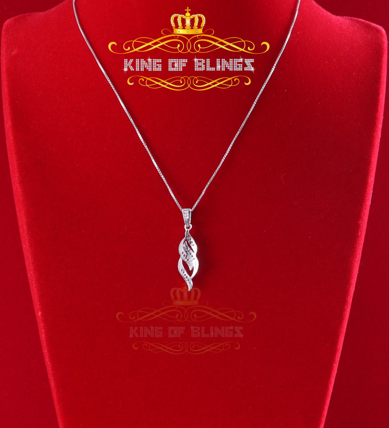 King Of Bling's White Sterling Silver Pendant with Charming Necklace Shape 0.19ct Cubic Zirconia