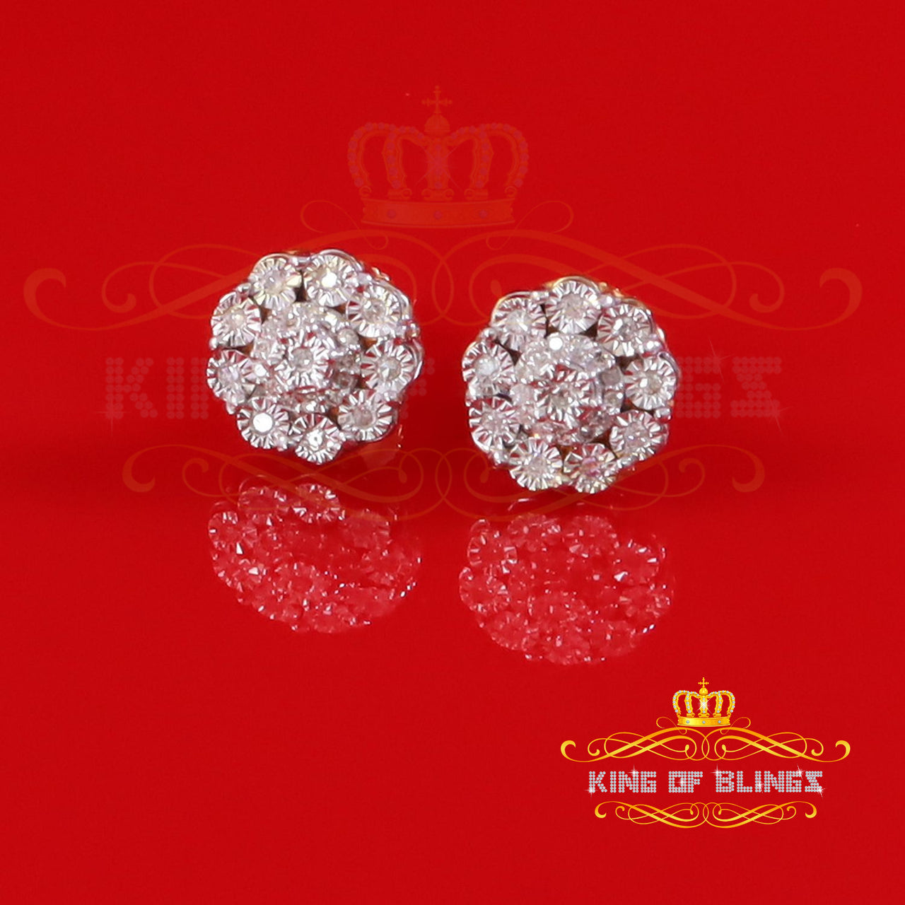 King Of Bling's 10K Real Yellow Gold Real Diamond 0.15CT Men's/Women's Round Stud Micro Earring