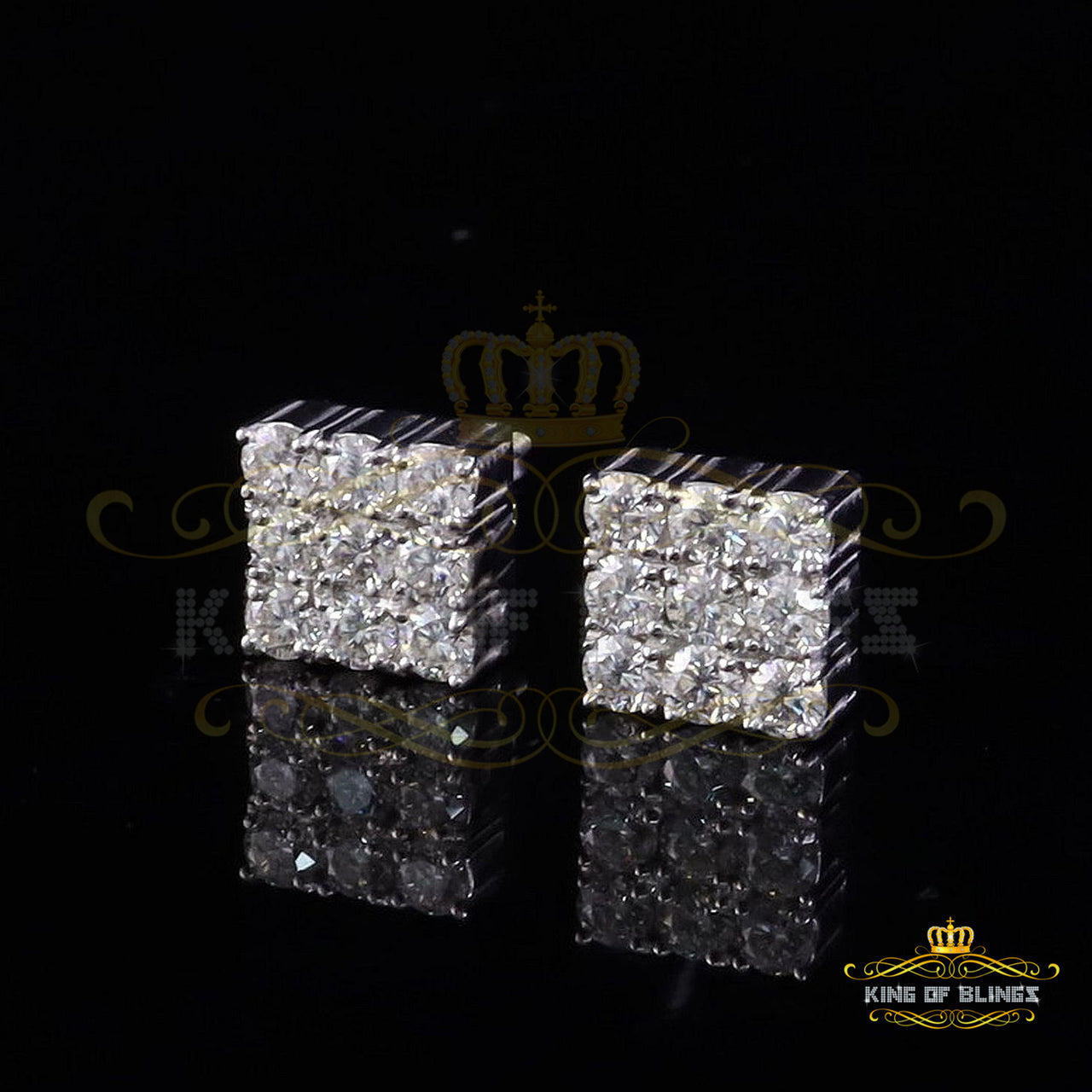 King of Bling's Women's/Men's 925 Silver White 2.00ct VVS 'D' Moissanite 9 stone Stud Earrings