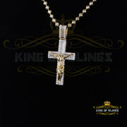 King Of Bling's Yellow Silver 2.25ct VVS D Clr. Moissanite Baguette Jesus Cross Pendant Women's KING OF BLINGS