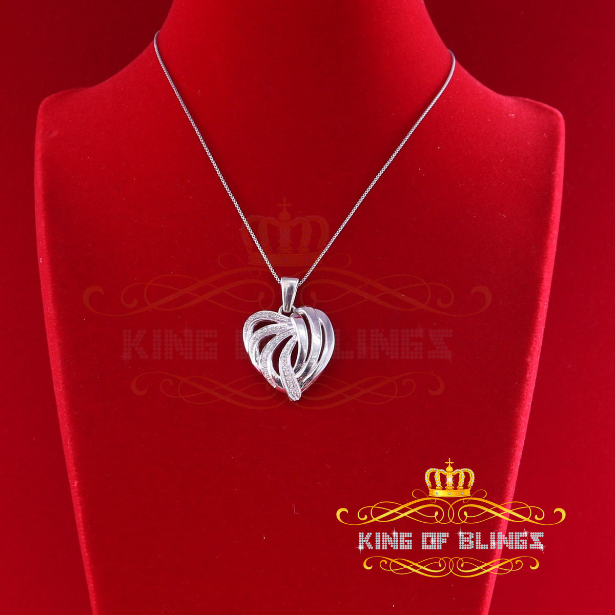 King Of Bling's Real 0.12CT Diamond HEART in 925 Sterling Silver White Charm Necklace Pendant KING OF BLINGS