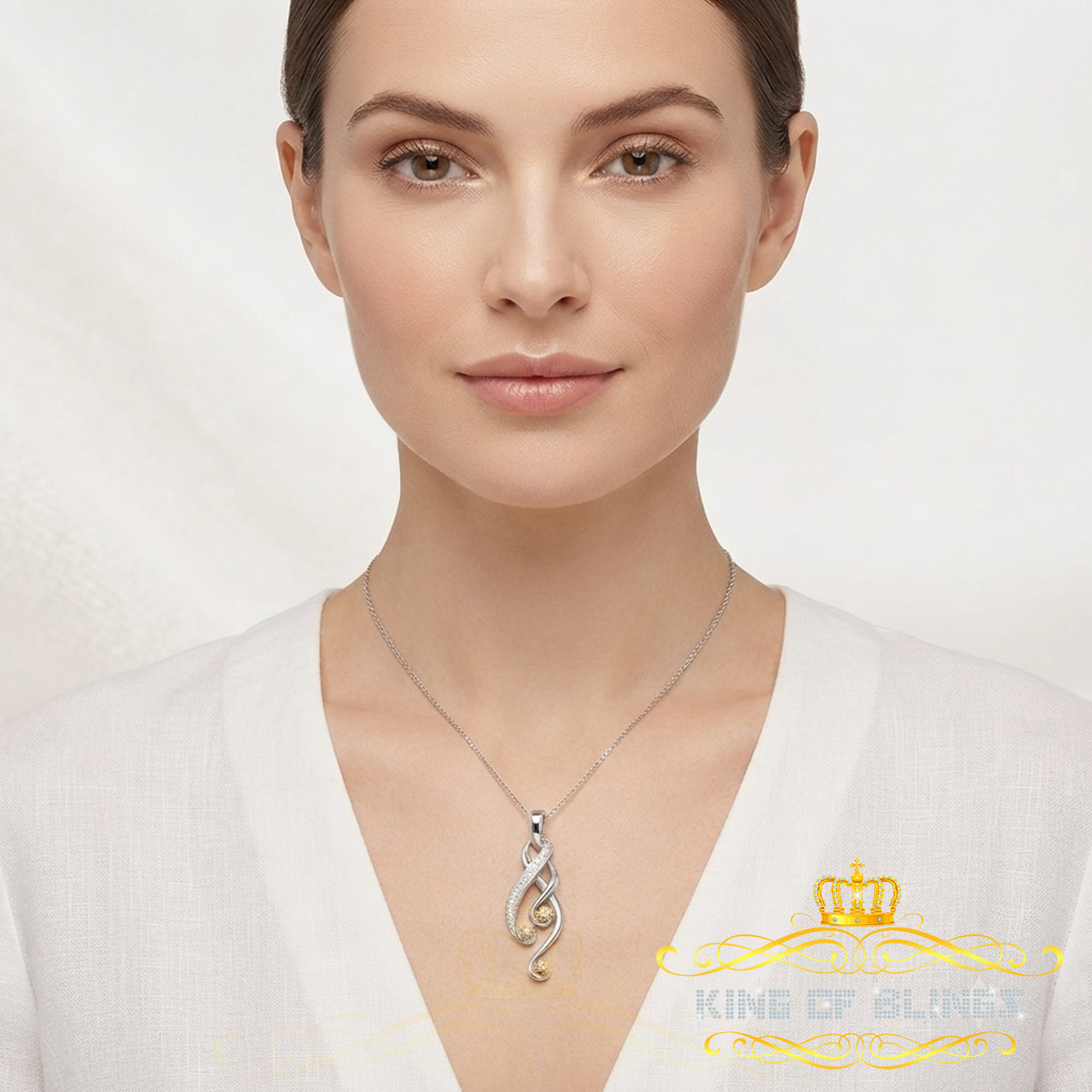 King Of Bling's Real 0.05CT Diamond Stones FASHION Sterling Charm Necklace Silver White Pendant KING OF BLINGS