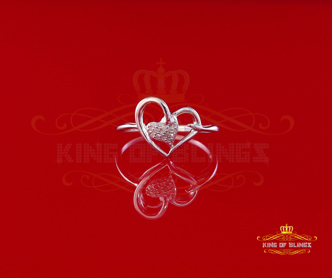 King Of Bling's Real Diamond 0.05 CT 925 Sterling White Silver Heart Fashion Womens Ring Size 7 KING OF BLINGS