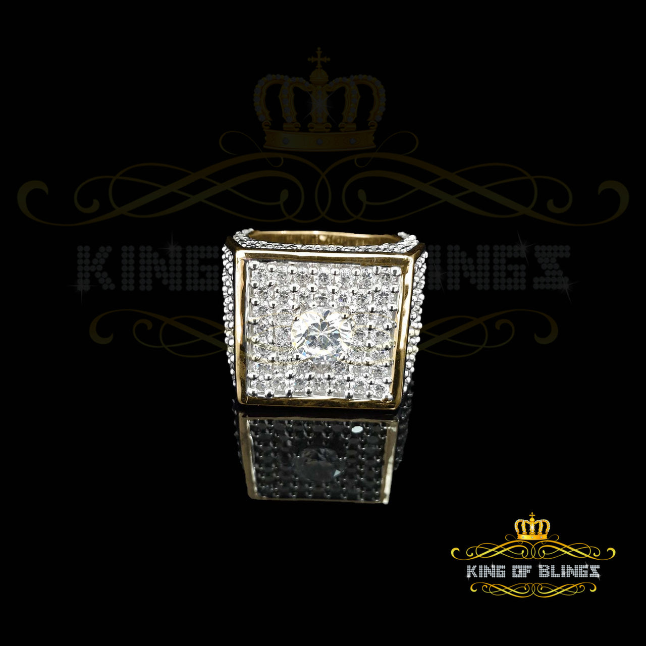 King Of Bling's 925 Silver 19.00ct Yellow Cubic Zirconia Men's Adjustable Ring From SZ 8 to 10 KING OF BLINGS