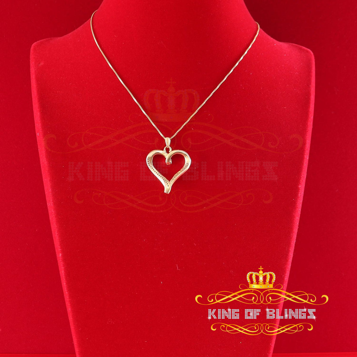 King Of Bling's Real 0.06ct Diamond 925 Sterling Silver HEART Charm Necklace Yellow Pendant KING OF BLINGS