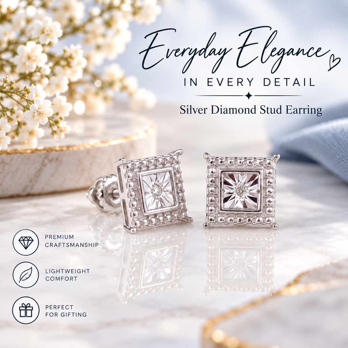 King Of Bling's 925 Sterling Silver White Hip Hop 0.01ct Diamond Men's & Women's Stud Earrings KING OF BLINGS
