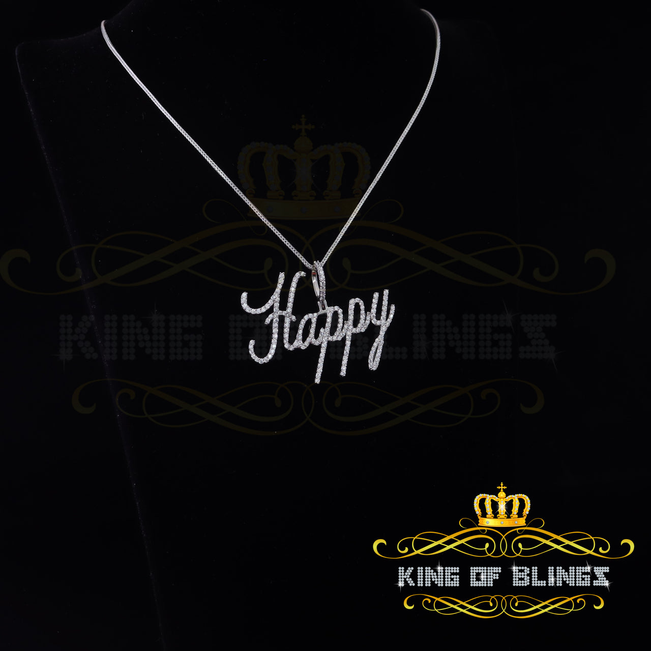 King Of Bling's White Beautiful 'HAPPY" Letter 925 Sterling Silver Pendant 4.75ct Cubic Zirconia
