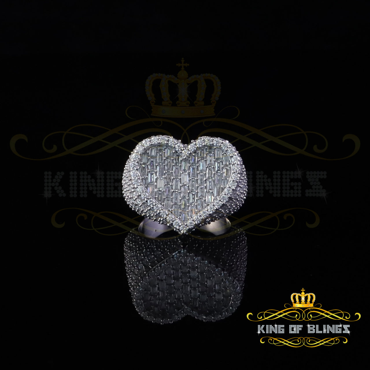 King of Bling's Men's/Womens 925 Silver White 7.00ct VVS 'D' Moissanite Stone Heart Rings SZ 10 King of Blings