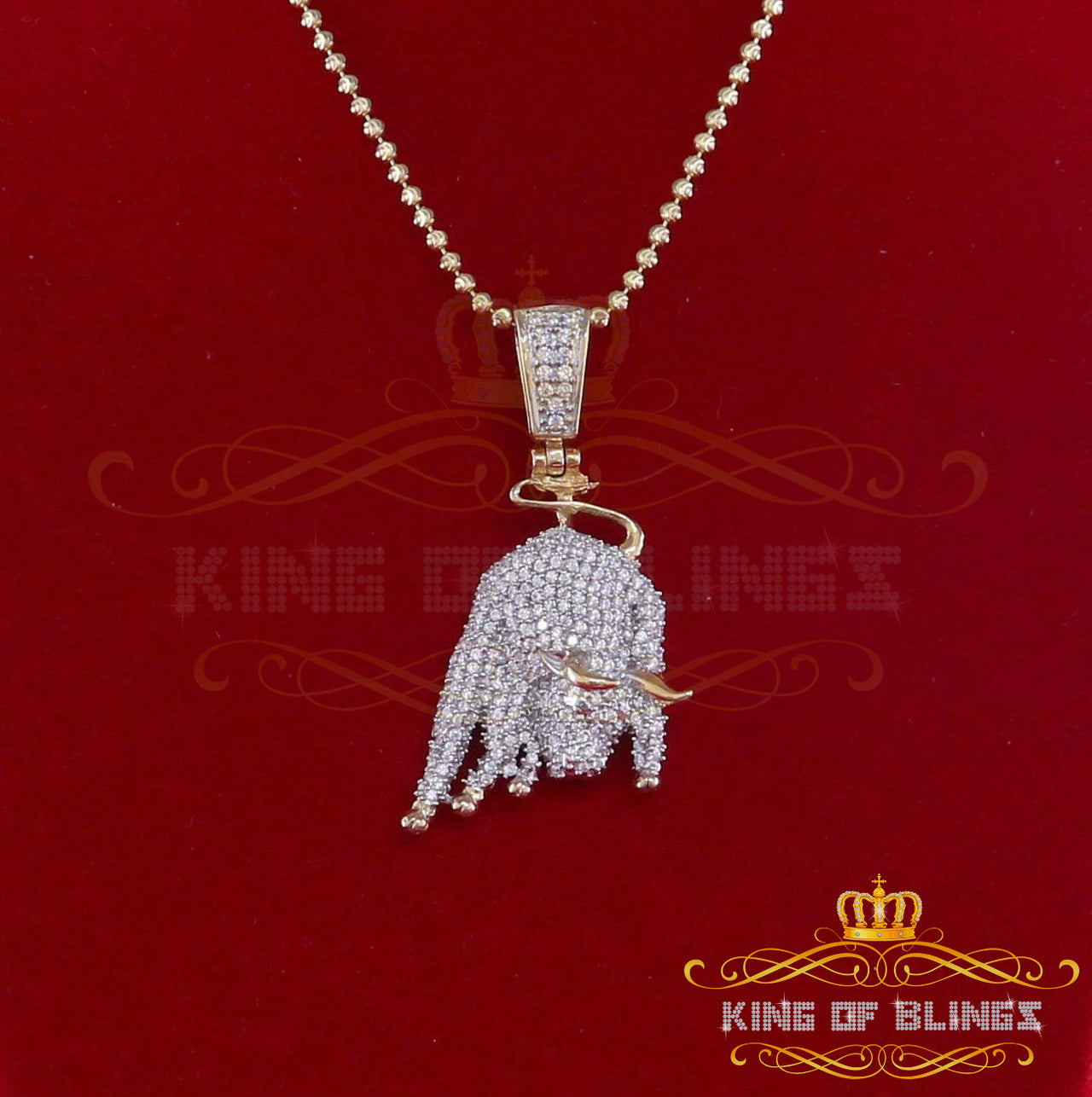 Yellow 925 Sterling Silver Fashion OX Necklance Pendant 3.32ct Cubic Zirconia KING OF BLINGS