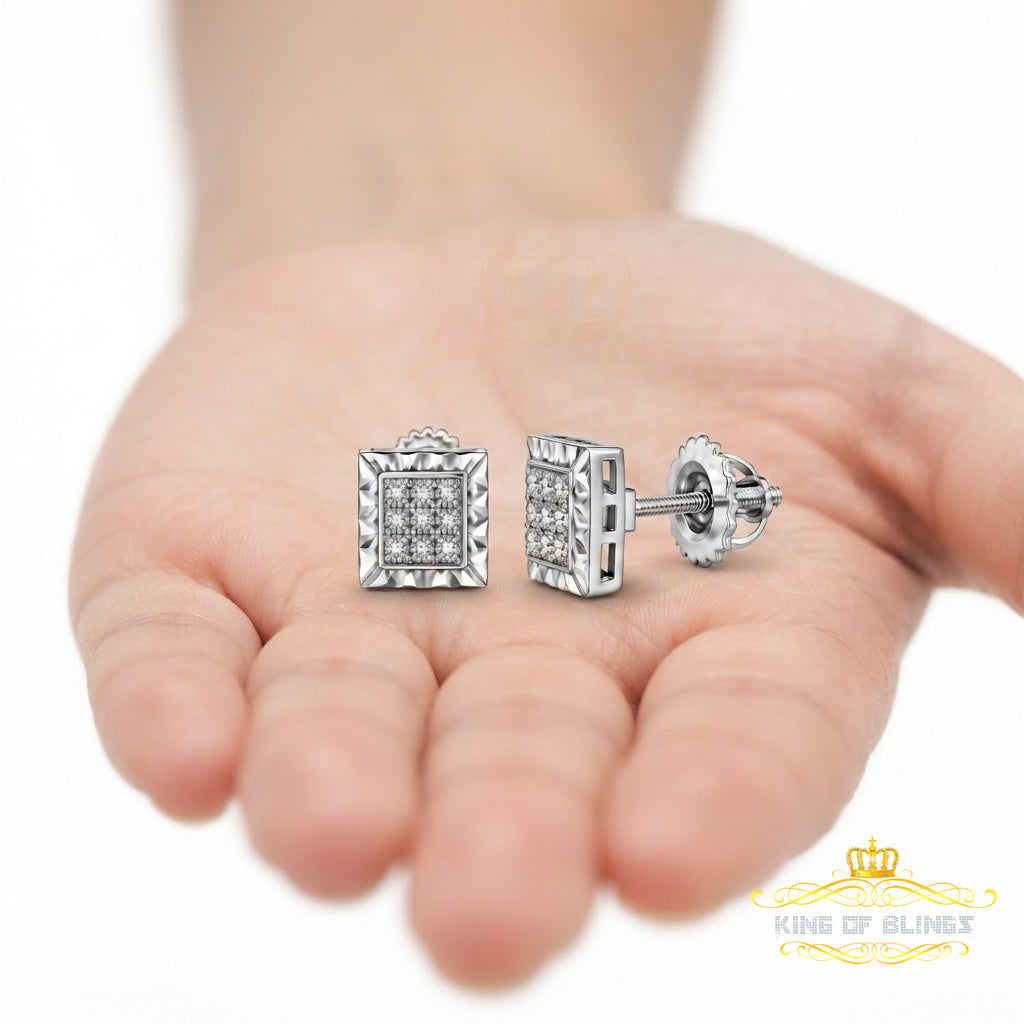 King Of Bling's 0.05ct Diamond For White 925 Sterling Silver Men's & Women's Square Earrings KING OF BLINGS