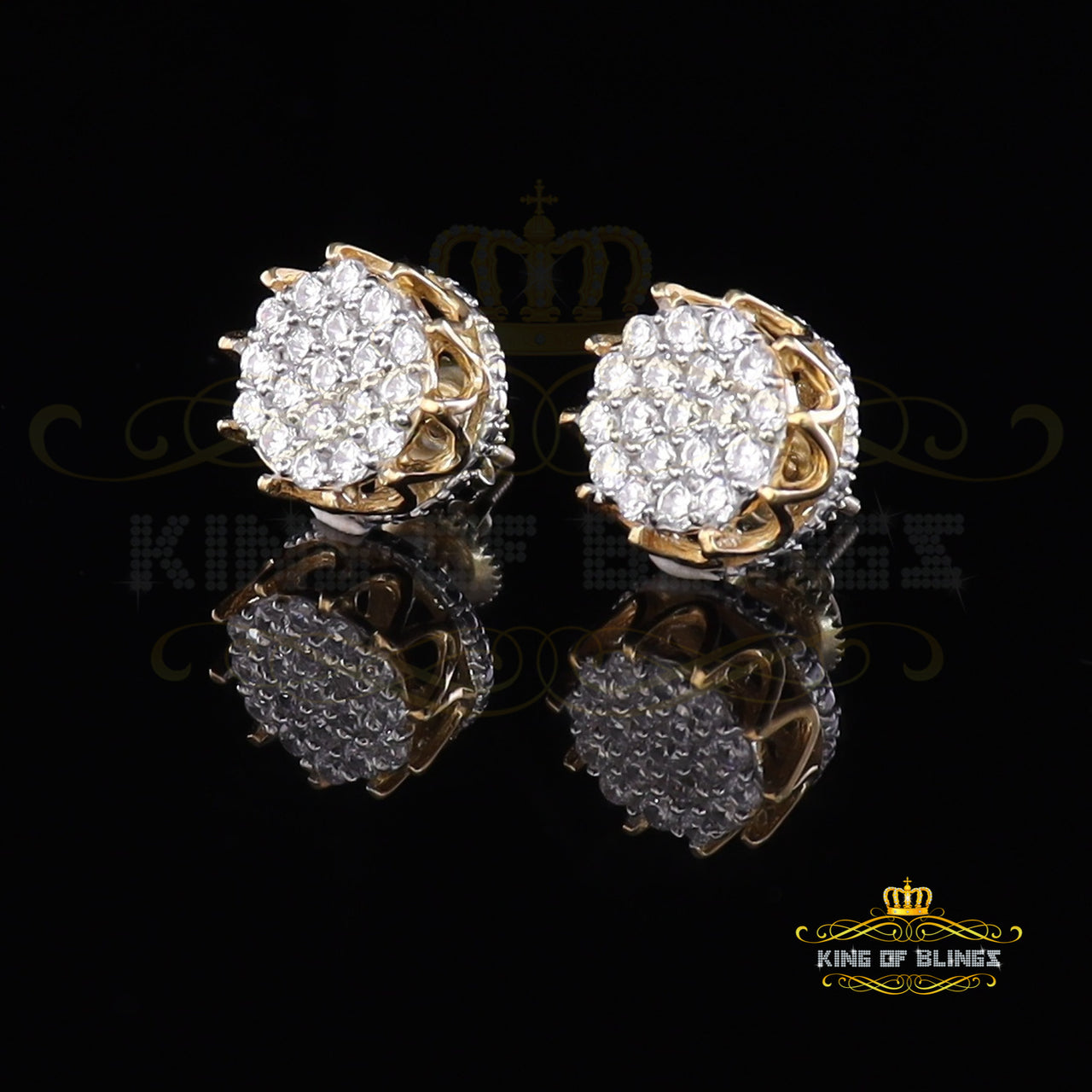 King of Bling's Hip Hop Yellow 925 Silver 2.04ct Cubic Zirconia Women's & Men's Floral Earrings KING OF BLINGS