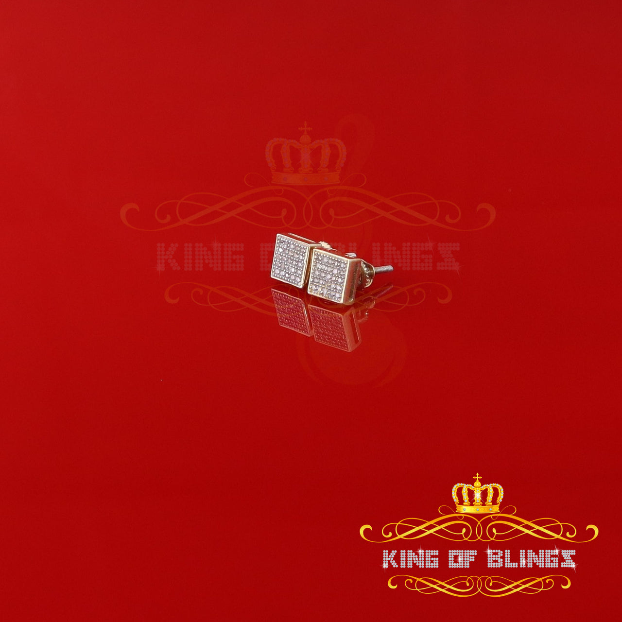 King of Blings-925 Yellow Sterling Silver 0.15ct Diamond For Women's & Men's Square Earrings