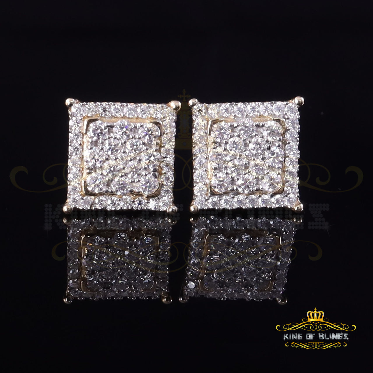 King  of Bling's Men's/Women's 925 Silver Yellow 1.25ct VVS 'D' Moissanite Square Stud Earrings KING OF BLINGS