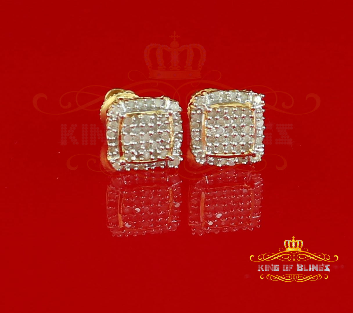 King of Blings-0.25ct Diamond 925 Sterling Silver Yellow Square Earring For Men's / Women's KING OF BLINGS