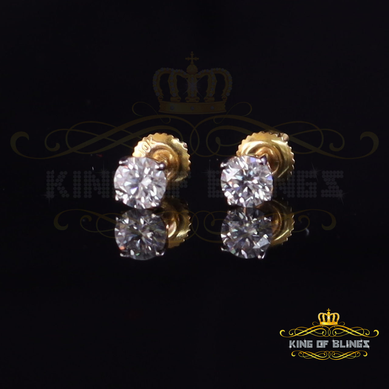 King Of Bling's 0.50ct Real Solitaire Moissanite Vvs 'D' Color 10k Real Yellow Gold Earrings