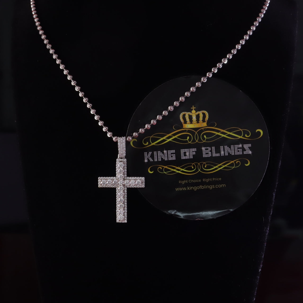 King Of Bling's New Moissanite 2.50ct VVS D Clr. Charm Cross Pendant 925 White Silver for Men KING OF BLINGS