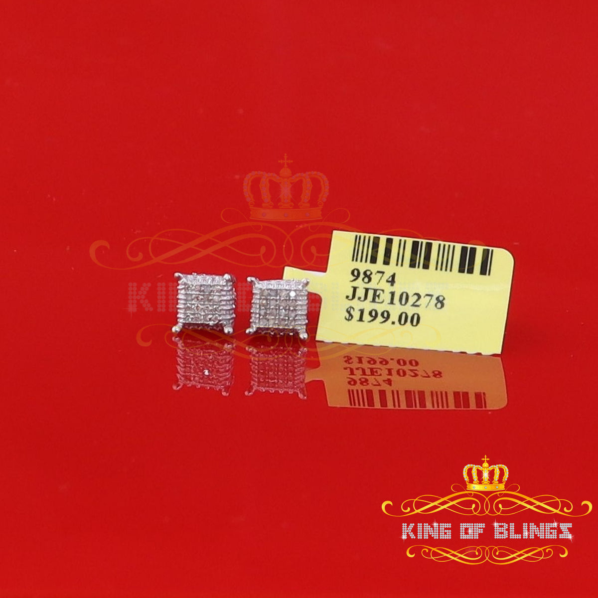 King Of Bling's 0.10ct Diamond Aretes Para Hombre 925 Silver Women & Men White Square Earring KING OF BLINGS