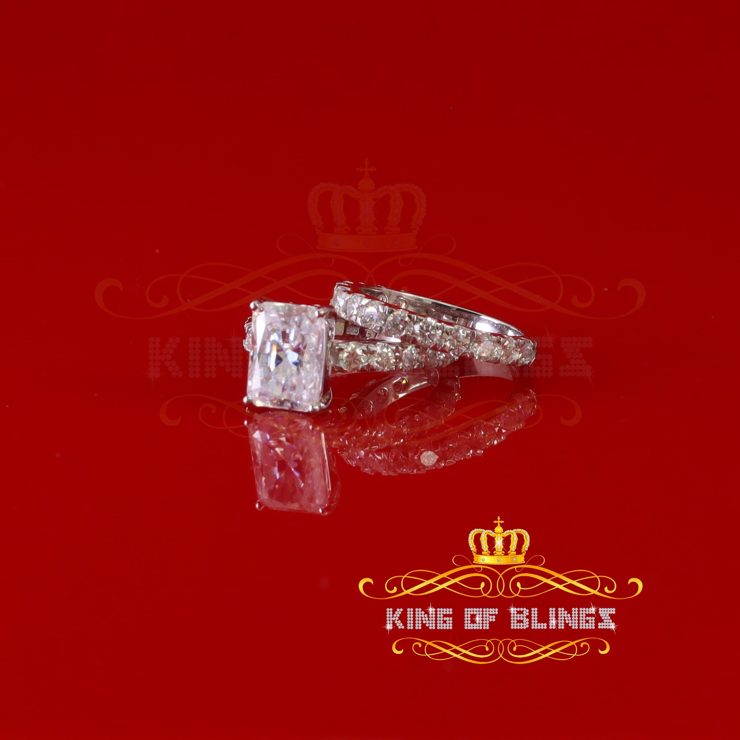 King of Bling's 925 Silver Mens/Women Bridal Rings Emerald Shape Size 8 White 7.00ct Moissanite KING OF BLINGS