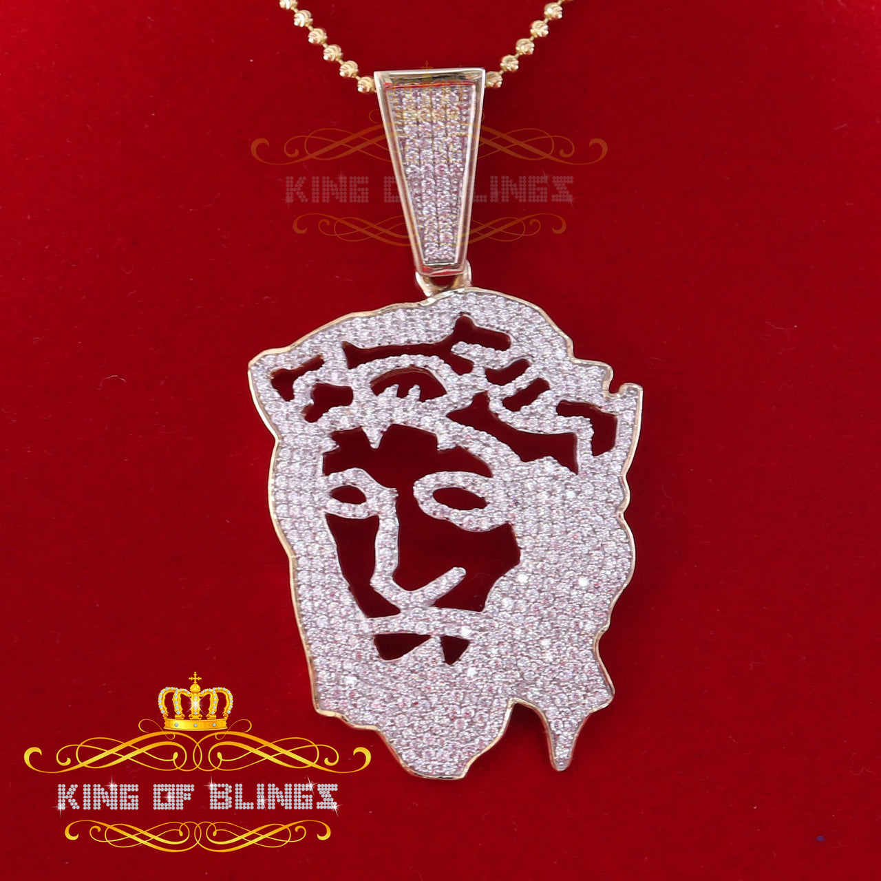 Yellow 925 Sterling Silver With Jesus Face Pendant 10.24ct Cubic Zirconia Stone KING OF BLINGS