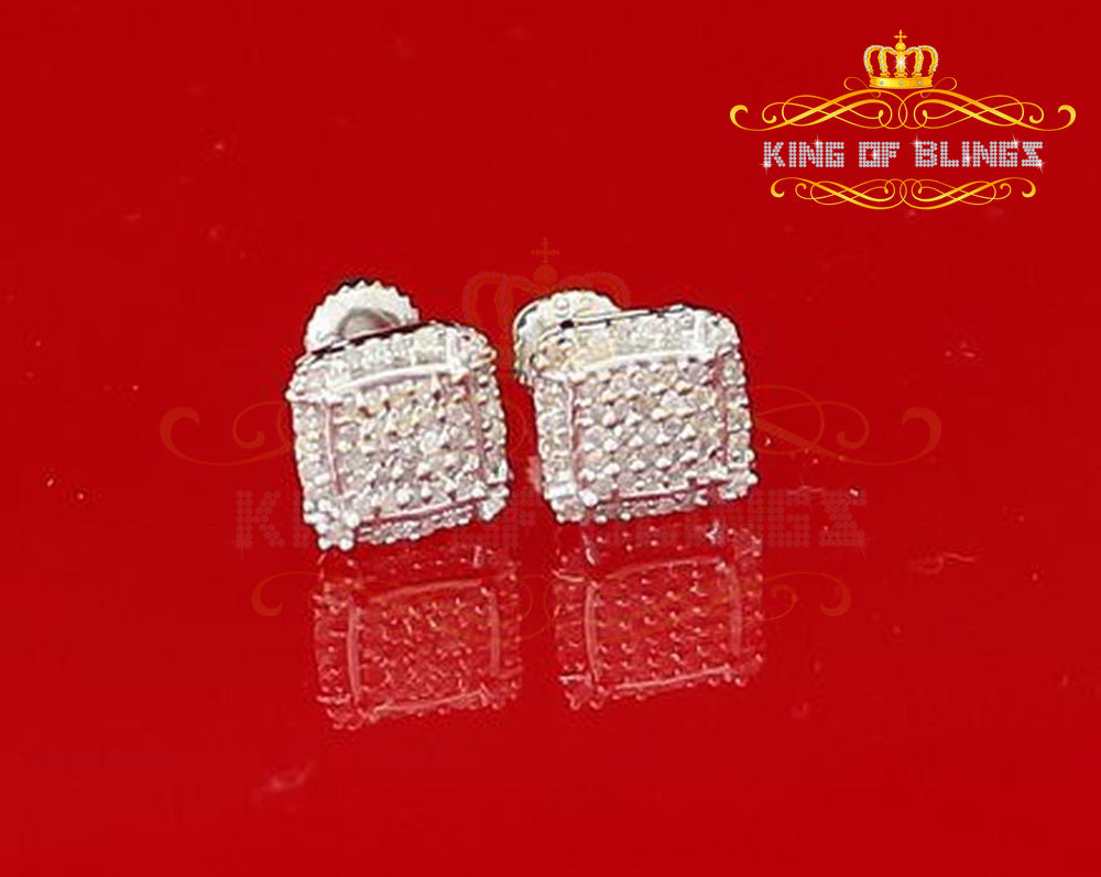 King Of Bling's 0.25ct Diamond 925 stud Sterling Silver White Square Earring For Men / Women KING OF BLINGS