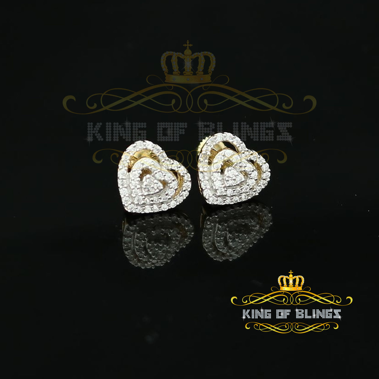 King of Bling's 1.07ct Cubic Zirconia 925 Yellow Silver Women's & Men's Hip Hop Heart Earrings