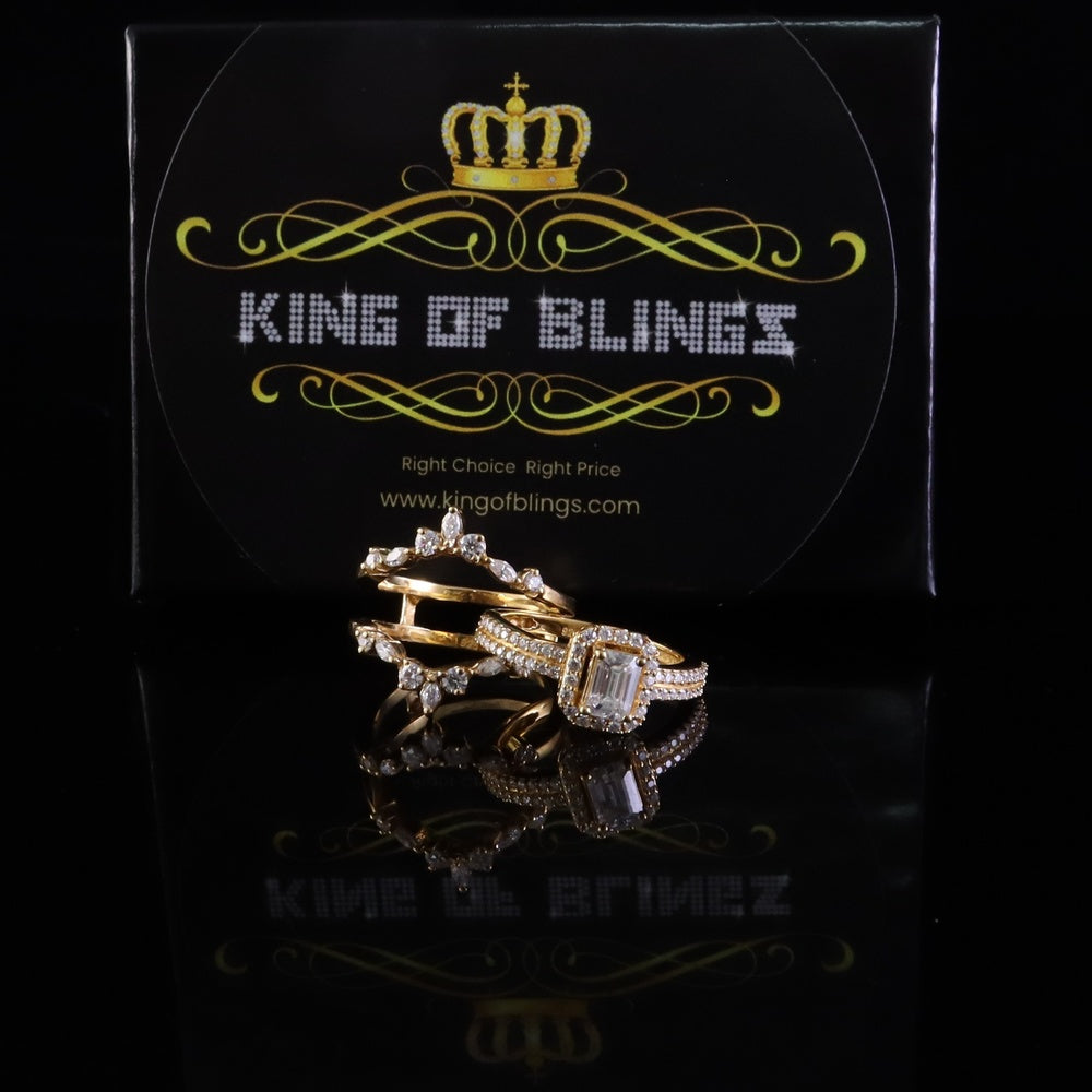King Of Blings Solitaire Enhancer Guard Wrap Ring Insert 2CT Moissanite 925 Silver Yellow SZ 7