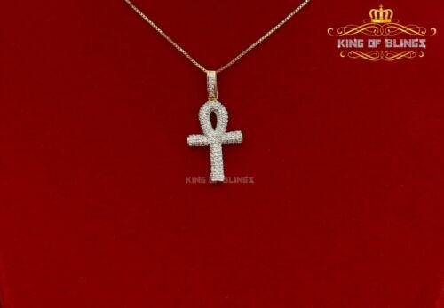 King Of Bling's Yellow 925 Mens ANKH Sterling Silver Shape Pendant with 0.82ct Cubic Zirconia KING OF BLINGS