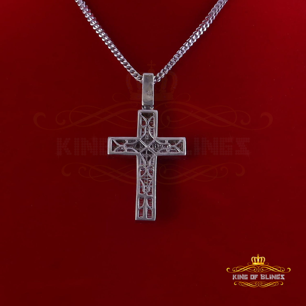 King Of Bling's CROSS Shape 925 Sterling Silver White Pendant Cubic Zirconia