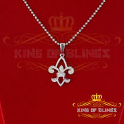 White Fleur de Lis Shape Sterling Silver Pendant with 0.78ct Cubic Zirconia KING OF BLINGS