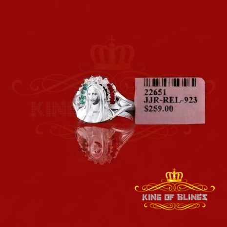 King Of Bling'sReligious White 925 Silver Cubic Zirconia Mother Mary Face Women's Ring Size 7 KING OF BLINGS