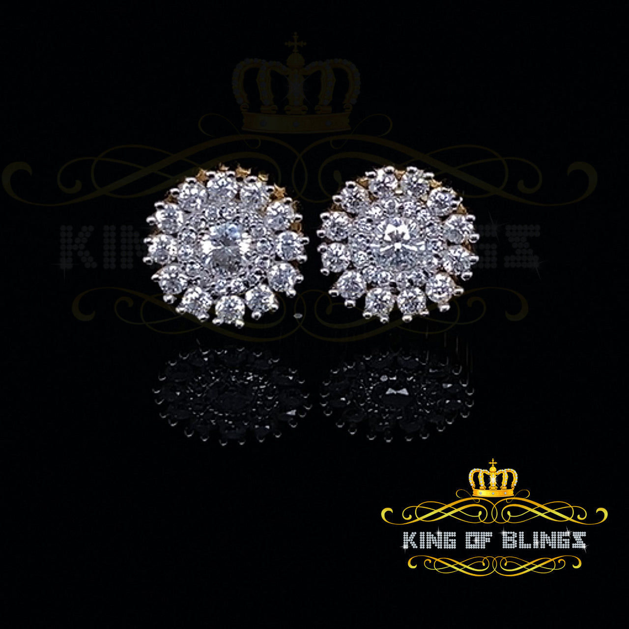 King  of Bling's 1.00ct VVS 'D' Moissanite Men's/Womens 925 Silver Yellow Floral Stud Earrings