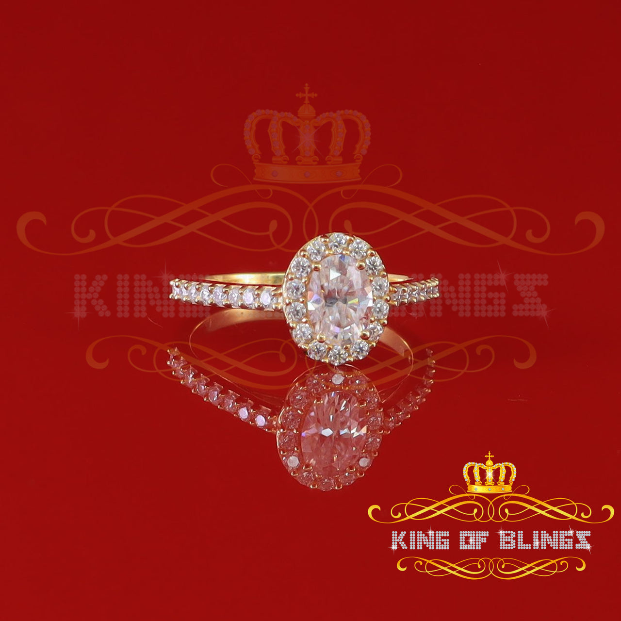 King Of Blings  10K Yellow Gold 1.50CT 'VVS' 'FL' D clr Oval Cut Moissonite Womens Ring Size 7