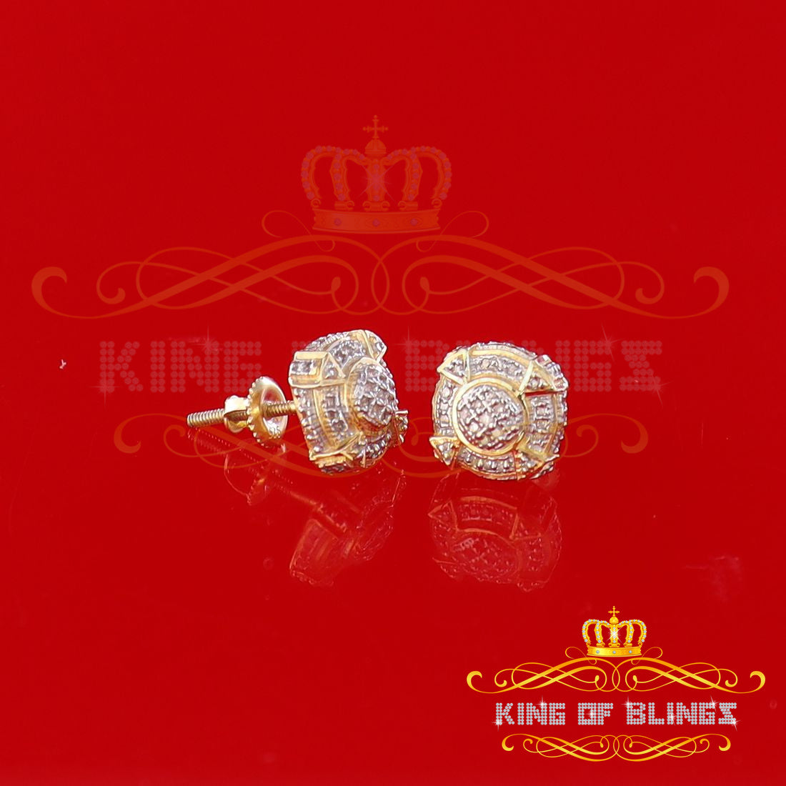 King of Bling's Aretes Para Hombre Silver 0.25ct Diamond For Ladies / Gent's Yellow Stud Earring KING OF BLINGS