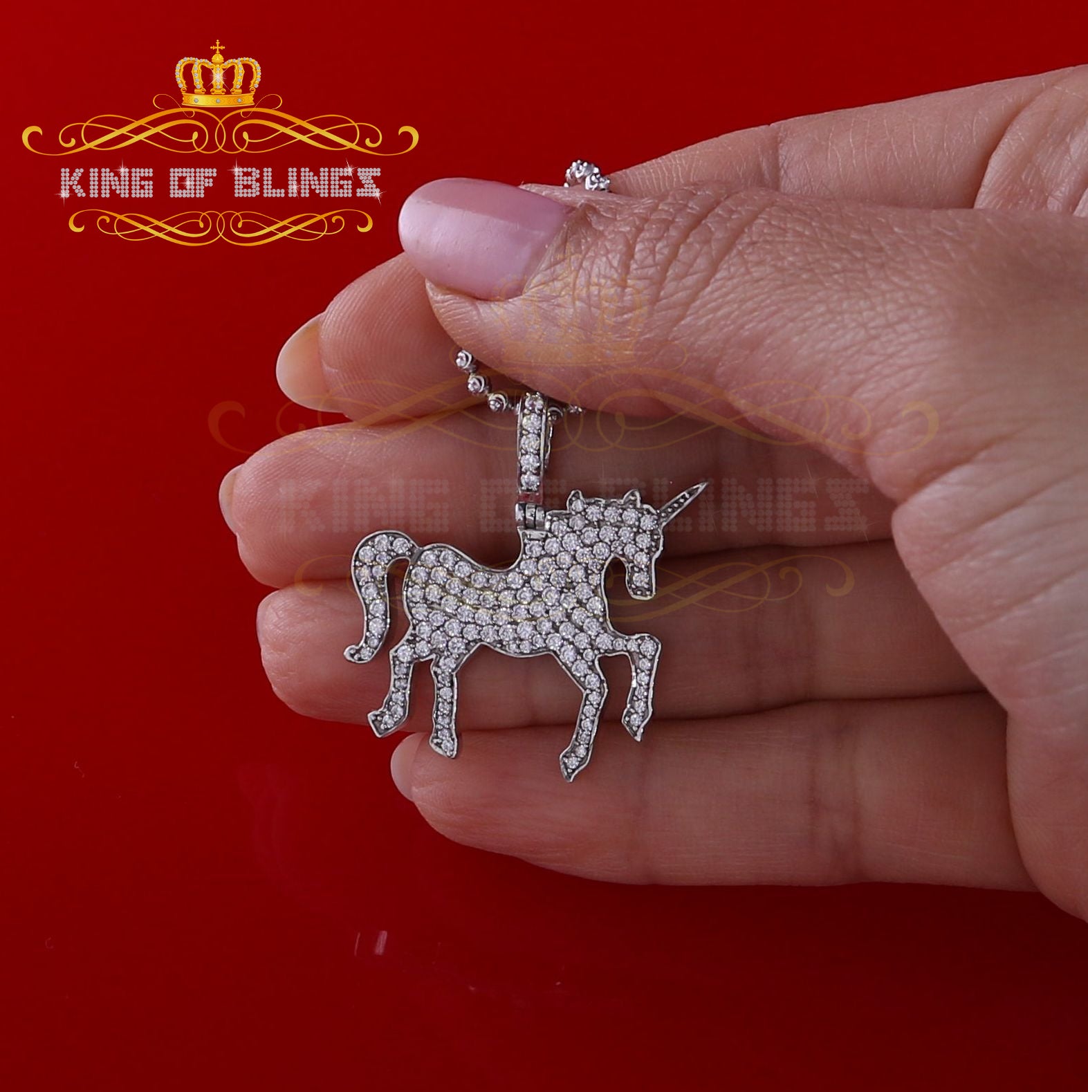 White 925 Sterling Silver Unicorn Shape Pendant with 2.44ct Cubic Zirconia KING OF BLINGS